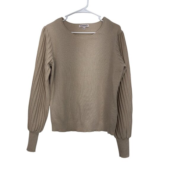 Nanette Lepore Women Gold Beige Knit Top Sweater XL Button Cuffs Pleated Sleeves - Picture 11 of 11